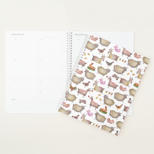 Cute Waterverf Boerderij Barn Animals Patroon Planner (Display)
