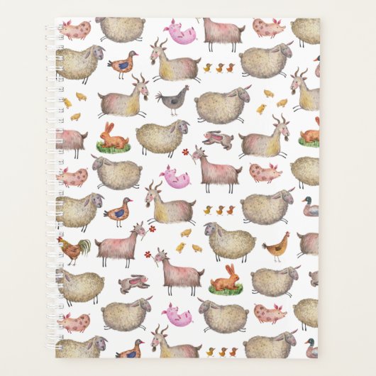Cute Waterverf Boerderij Barn Animals Patroon Planner (Voorkant)