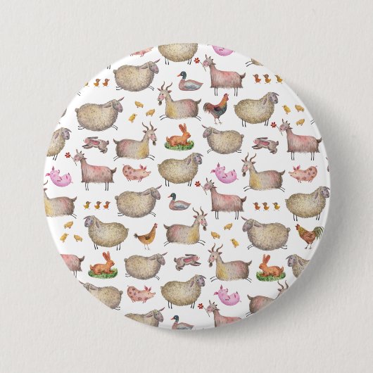 Cute Waterverf Boerderij Barn Animals Patroon Ronde Button 7,6 Cm (Voorkant)