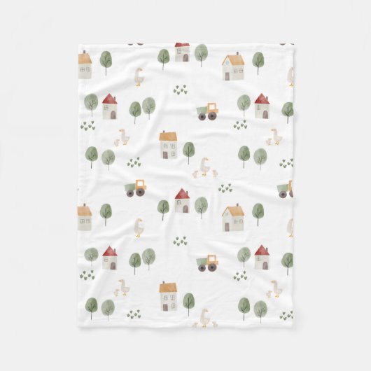 Cute Waterverf Boerderij Patroon Fleece Deken (Voorkant)