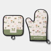 Cute Waterverf Boerderij Patroon Ovenwant & Pannenlap Set (Voorkant)