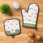 Cute Waterverf Boerderij Patroon Ovenwant & Pannenlap Set (Top down)