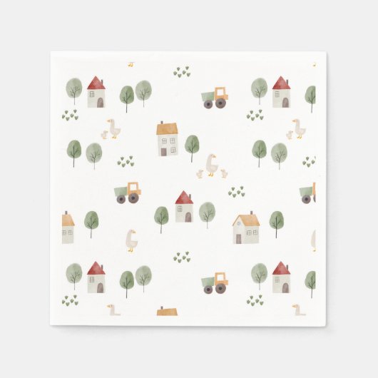Cute Waterverf Boerderij Patroon Servet (Voorkant)