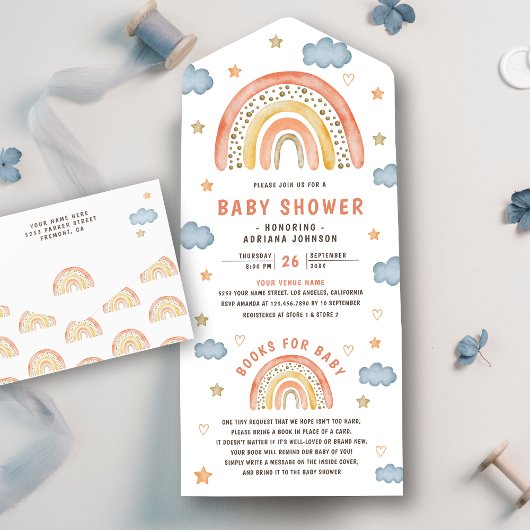 Cute Waterverf Boho Rainbow Baby shower All In One Uitnodiging