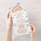 Cute Waterverf Boho Rainbow Baby shower All In One Uitnodiging (Afscheurbaar)