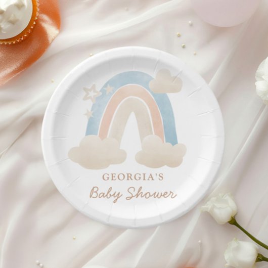 Cute Waterverf Boho Rainbow Baby shower Papieren Bordje