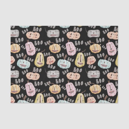 Cute Waterverf Boo Spooky Pumpkin Halloween Tissuepapier (Voorkant)