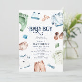 Cute Waterverf Boy Clothes BOY Baby shower Kaart (Staand voorkant)