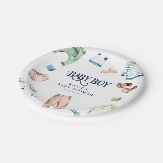 Cute Waterverf Boy Clothes BOY Baby shower Papieren Bordje (Gekanteld)