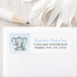 Cute Waterverf Boy Elephant Baby shower Etiket