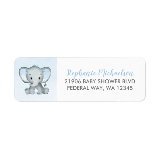 Cute Waterverf Boy Elephant Baby shower Etiket (Voorkant)
