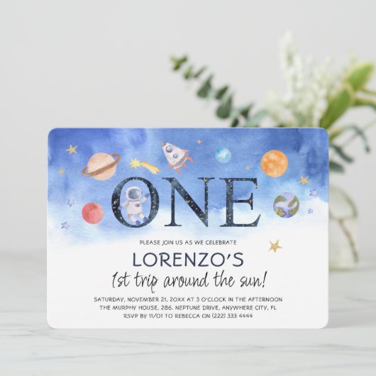 Cute Waterverf Buitenruimte Jongen 1 sterdag Kaart (Staand voorkant)