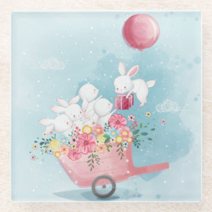 Cute Waterverf Bunnies Glazen Onderzetter