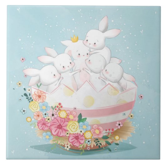Cute Waterverf Bunnies keramische Tegel Tegeltje (Voorkant)