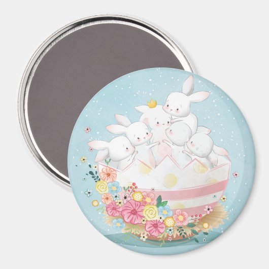 Cute Waterverf Bunnies Magnet (Voorkant / Achterkant)