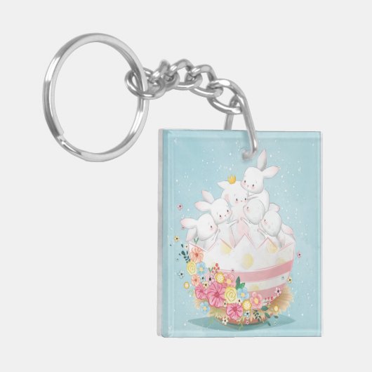 Cute Waterverf Bunnies Sleutelhanger (Voorkant Links)