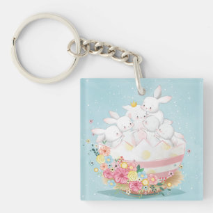 Cute Waterverf Bunnies Sleutelhanger