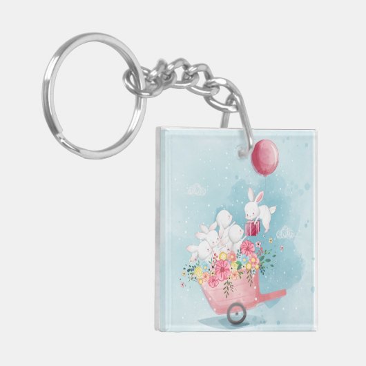 Cute Waterverf Bunnies Sleutelhanger (Voorkant Links)