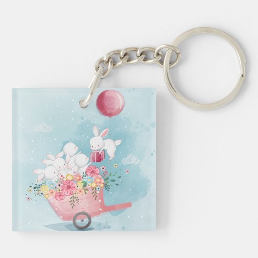 Cute Waterverf Bunnies Sleutelhanger (Achterkant)