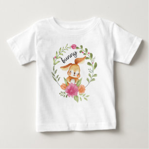 Cute waterverf bunny and floral wreath Easter