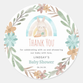 Cute Waterverf Bunny Baby shower Dank u Ronde Sticker