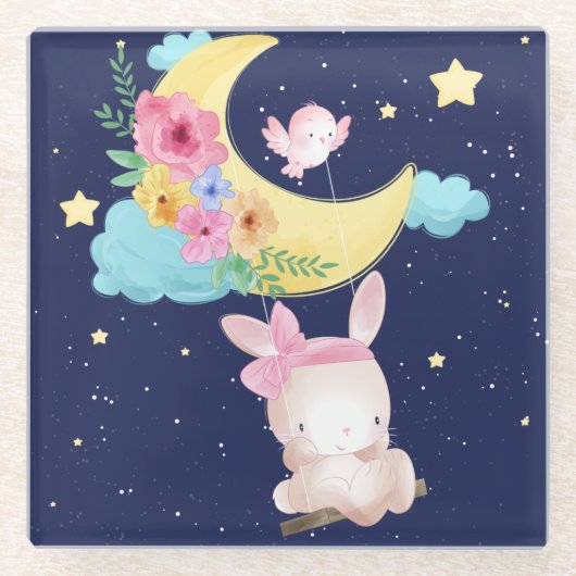 Cute Waterverf Bunny Glass Onderzetter (Voorkant)