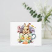 Cute Waterverf Bunny in Flower Tea Cup Briefkaart (Staand voorkant)