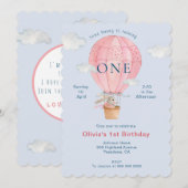 Cute waterverf Bunny in Hot-air ballon Kaart (Voorkant / Achterkant)