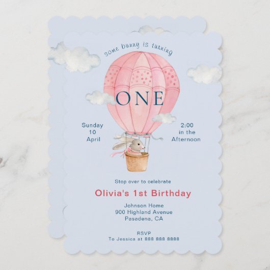 Cute waterverf Bunny in Hot-air ballon Kaart (Voorkant / Achterkant)
