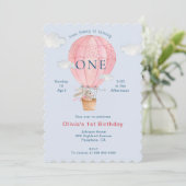 Cute waterverf Bunny in Hot-air ballon Kaart (Staand voorkant)