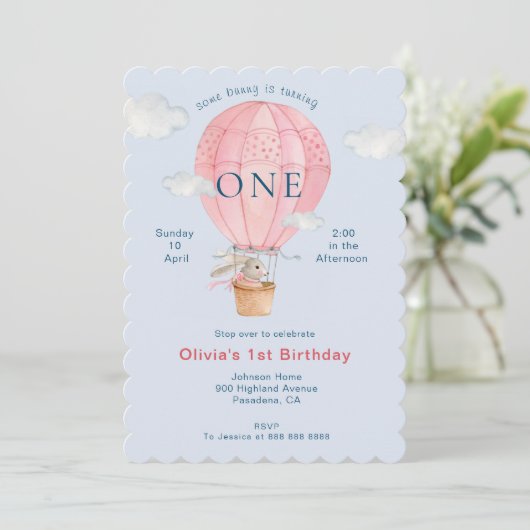 Cute waterverf Bunny in Hot-air ballon Kaart (Staand voorkant)
