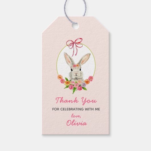 Cute waterverf Bunny jarig Gift Labels Cadeaulabel (Voorkant)