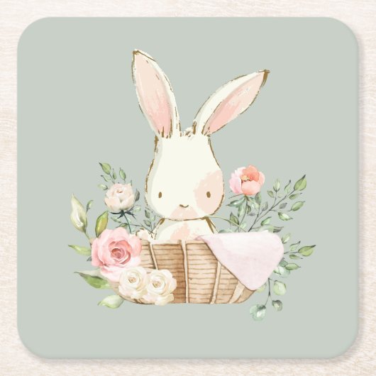 Cute Waterverf Bunny Kartonnen Onderzetters (Voorkant)