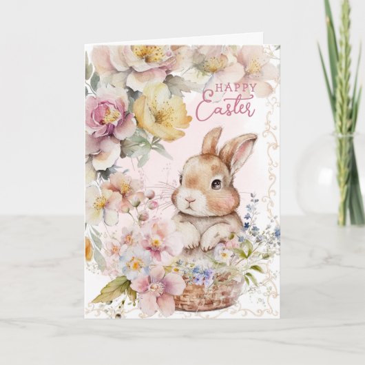 Cute Waterverf Bunny | Lentbloemen | Foto Kaart (Voorkant)