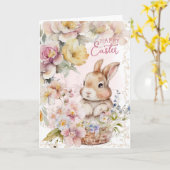 Cute Waterverf Bunny | Lentbloemen | Foto Kaart (Gele Bloem)