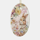 Cute Waterverf Bunny | Lentbloemen | Fotokanker Keramisch Ornament (Rechts)