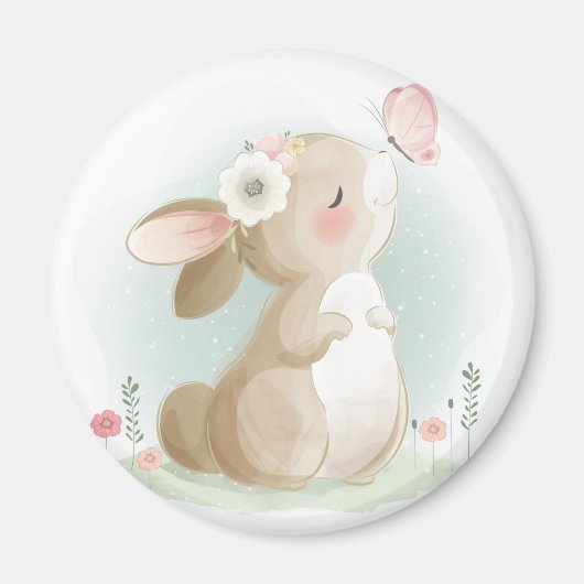 Cute Waterverf Bunny Magnet (Voorkant)