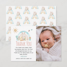 Cute Waterverf Bunny Photo Baby shower Bedankkaart