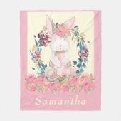 Cute Waterverf Bunny Pink Creme Floral Fleece Deken (Voorkant)