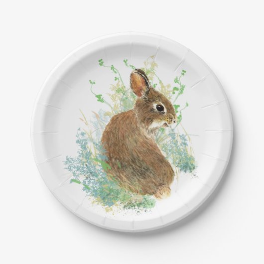 Cute Waterverf Bunny Rabbit Animal Art Papieren Bordje (Voorkant)