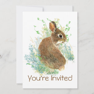 Cute Waterverf Bunny Rabbit Birthday Party Invite Kaart