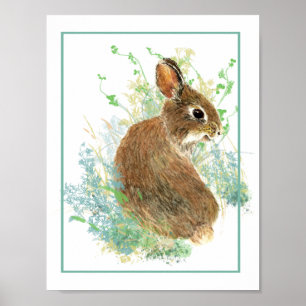 Cute Waterverf Bunny Rabbit Boerderij Animal Poster