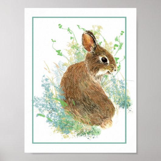 Cute Waterverf Bunny Rabbit Boerderij Animal Poster (Voorkant)