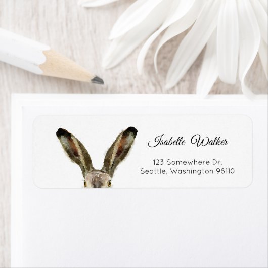 Cute Waterverf Bunny Rabbit Etiket (Insitu)