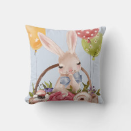Cute Waterverf Bunny Rabbit Flowers | Pasen Kussen