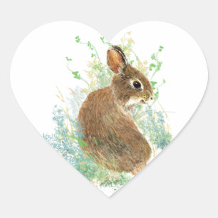 Cute Waterverf Bunny Rabbit Pet Animal Hart Sticker
