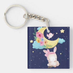 Cute Waterverf Bunny Sleutelhanger