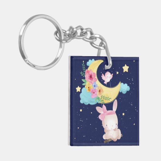 Cute Waterverf Bunny Sleutelhanger (Voorkant Links)