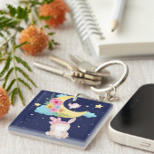 Cute Waterverf Bunny Sleutelhanger (Voorkant Rechts)