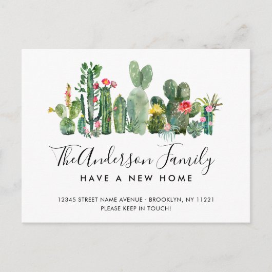 Cute Waterverf Cactus Family Name New Home Moving Aankondigingskaart (Voorkant)